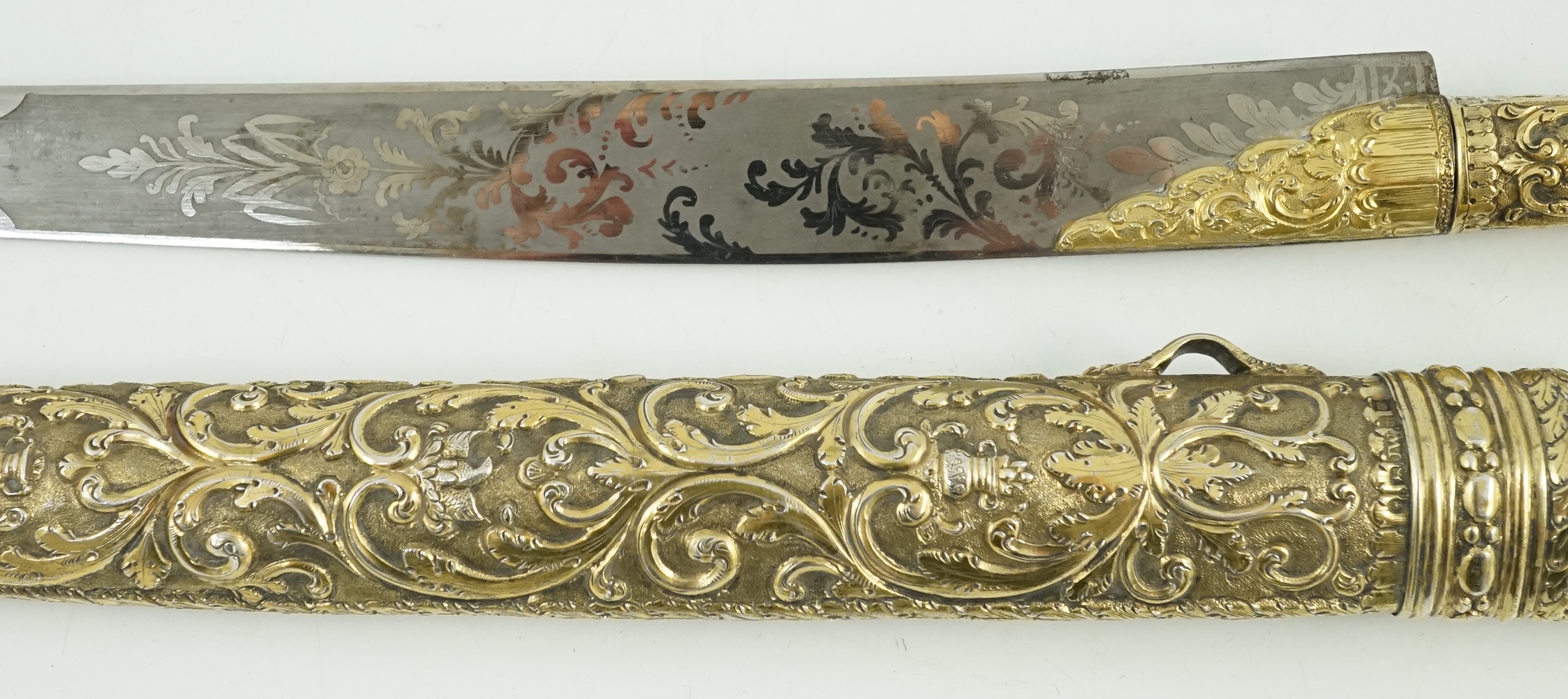 An early Victorian silver gilt handled dagger and scabbard by Joseph Wilmore